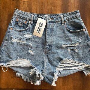 12th Tribe Light Blue Distressed Jean Shorts